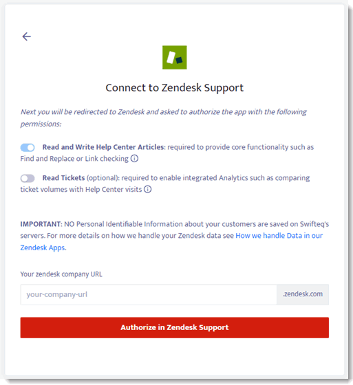 Connecting to your Zendesk Help Center and Authorizing – Swifteq ...