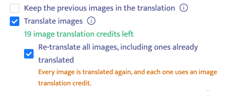 Re-translate all images option under Translate images